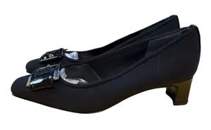 Stuart Weitzman black fabric and patent leather buckle pumps Size 6.5 M thumbnail 1
