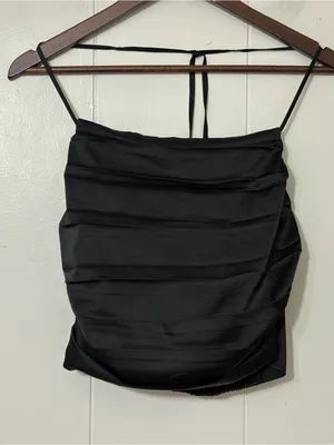 ASTR The Label Black Satin Cami Top Size Small Ruched Party Going Out thumbnail 1