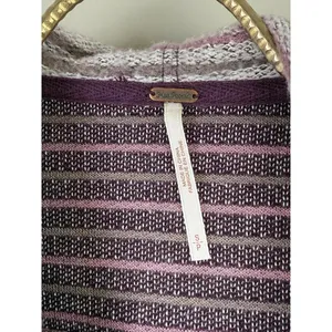 Free People Knit Pink & Purple Striped Sleeveless Knit Hoodie - Size - Small thumbnail 3