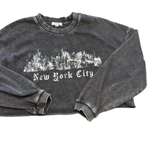 Garage Cropped New York City Sweatshirt Black Washed Graphic Pullover Size L thumbnail 5