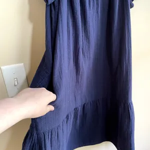 GAP cotton short sleeved knee-length navy dress‎ pockets women's M ruffle detail thumbnail 3
