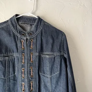 New‎ Direction Jacket Y2k Large Blue Denim Lace Up Grommet Moto Western Boho thumbnail 2