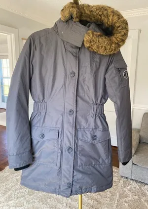Abercrombie & Fitch A&F Premium Arctic Parka Gray Faux Fur Hood XXS Coat Utility thumbnail 1