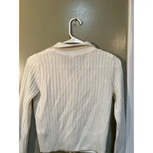 Divided H&M Women's Size Small Full Zip Cardigan Sweater White Ribbed Double Zip thumbnail 7