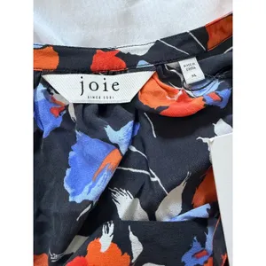 Joie Silk Floral Tassel Tie Blouse Black Orange Blue XL 7718T2858B thumbnail 3