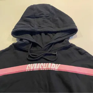 Gymshark cropped tie hoodie black with pink/white logo long sleeve medium thumbnail 2