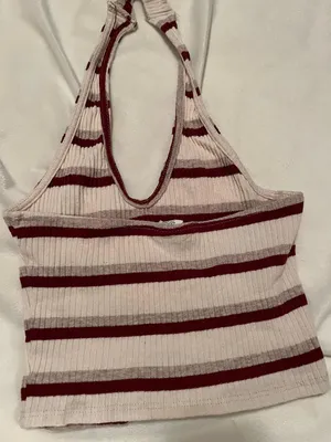 Cropped Ripped Halter Top Gray thumbnail 2