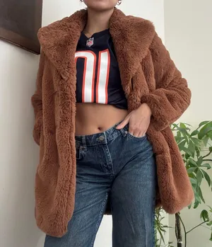 Zara outerwear soft brown fluffy faux fur coat jacket thumbnail 1