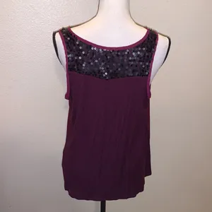 Studio Y purple sheer sequined zip up sleeveless blouse thumbnail 6