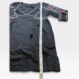 Free People Black Embroidered Mini Dress V-Neck Tassel Boho Gauze Womens Medium thumbnail 3