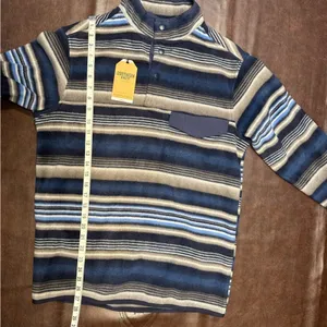 Southern Grit Tundra Fleece‎ Pullover Snap Striped Blue Grey Southwestern Womens thumbnail 14