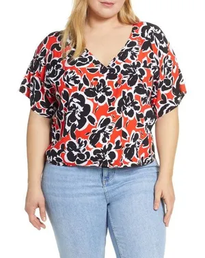 NWT Nordstrom Leith Double Button Floral Blouse thumbnail 1