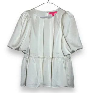Lilly Pulitzer Blakelynn Cream Satin Peplum Puff Sleeve‎ Top NWT Size 6 Coconut thumbnail 1