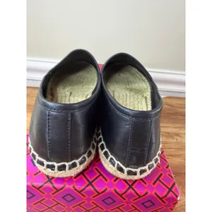 Tory Burch Black Perforated Logo Nappa Leather Espadrille Flats Size 6.5 thumbnail 7
