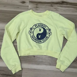 Playboy Pacsun Ying Yang Yellow Cropped Crewneck Sweatshirt Women’s Small thumbnail 1