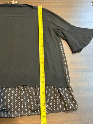 LOFT Black Mixed Media Tunic Top Large Bell Sleeve Printed Flowy Blouse thumbnail 5