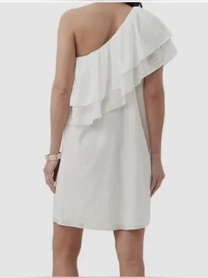 TRINA TURK NWT Phebe One-Shoulder Tier Ruffle White Eyelet Mini Dress Classy XXL thumbnail 6
