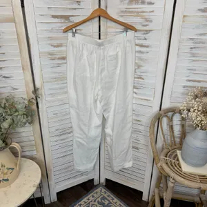 CHICO'S Women's 2 US 12 100% Linen Wide Leg Pull On Pants White Pockets Beachy thumbnail 4