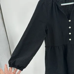 GAP tiered black textured babydoll mini dress puff sleeve summer winter chic thumbnail 4