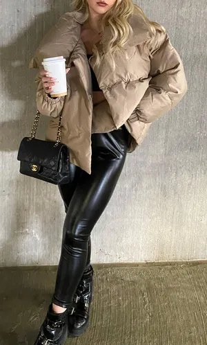 Oversized Puffer Jacket Tan Size M thumbnail 1