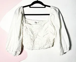 P. Cill White Puff Sleeve Top Women's‎ Large 100% Cotton Milkmaid Prairie thumbnail 1