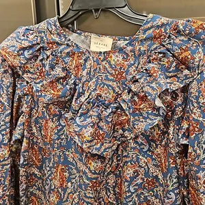 💕SEZANE💕 West Shirt Ranch Marine Multi-Color Paisley Floral Print FR 38 = US 6 thumbnail 11