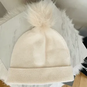 Nordstrom Faux Fur Cashmere Pompom Beanie, 100%Cashmere, Ivory Cream, NWT thumbnail 8