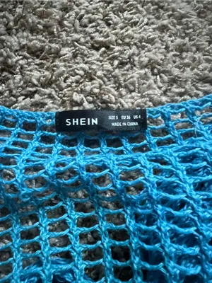 SHEIN Bright Turquoise Crochet Knit Crop Top & Mini Skirt Set thumbnail 3