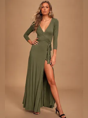 NWOT Lulus Garden District Olive Green Wrap Maxi Dress Size Medium thumbnail 2