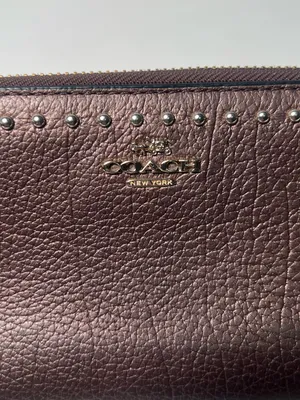 Coach Metallic Studded Pebbled Leather Accordion Zip Around Continental Wallet thumbnail 3