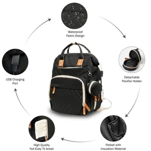 Akshomz Diaper Bag Backpack with Changing Station, Black Tan NEW thumbnail 4