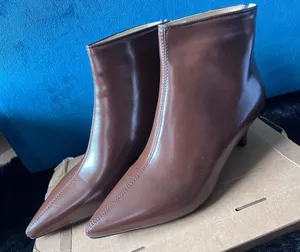 Brown Faux Leather Pointed Toe Kitten Heel Ankle Boots US 8.5 EU 39 New thumbnail 1