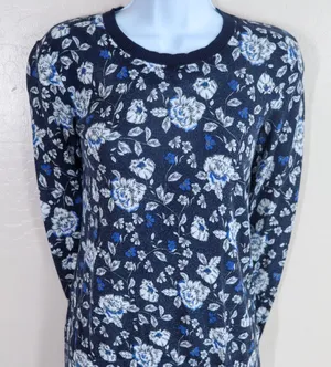 Lauren Ralph Lauren‎ Women's Floral Print Crew Neck Sweater Blue White Size M thumbnail 1