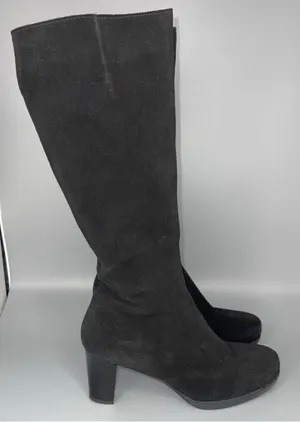 Vtg La Canadienne Tall Suede Heeled Boots Womens 9.5 Black Zip Classy Elegant Core thumbnail 4