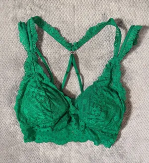 Aerie Emerald Green Floral Lace Longline Wireless Strappy Back Bralette Size XS thumbnail 1