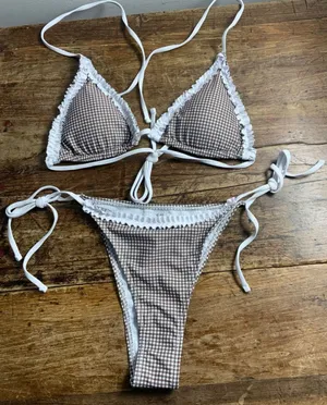 Zaful Brown Gingham 2 pc bikini NWOT‎ size large thumbnail 1