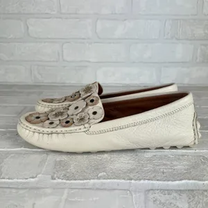COACH Tea Rose Crosby Loafer Driver Flats Womens 8 Chalk Leather Floral Applique thumbnail 7