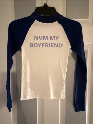 Urban Outfitters “NVM My Boyfriend “ Raglan Tee thumbnail 3
