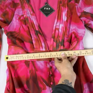 F&P Pink Floral‎ Midi Dress Women's Large NWT Long Sleeve V-Neck thumbnail 10