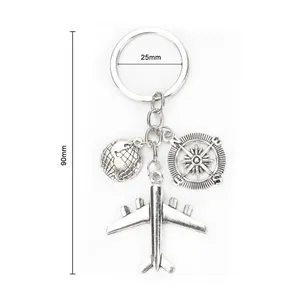 Airplane Aviation World Globe Travel Compass Charm Keyring Keychain thumbnail 3