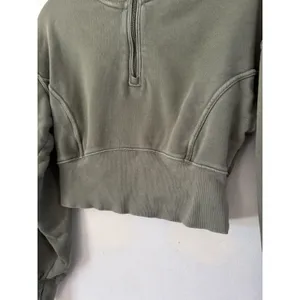 Aerie Offline Army Green Cropped 1/4 Zip Pullover Sweatshirt Women’s Size Medium thumbnail 5
