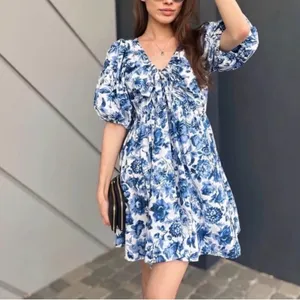 NWT Abercrombie Floral Poplin Mini Dress Puff Sleeve Large Blue Cottage Coquette thumbnail 11