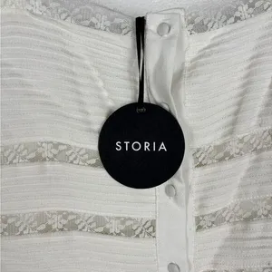 Storia NWT‎ White Lace Buttons Mini Babydoll Dress Women's Small thumbnail 5
