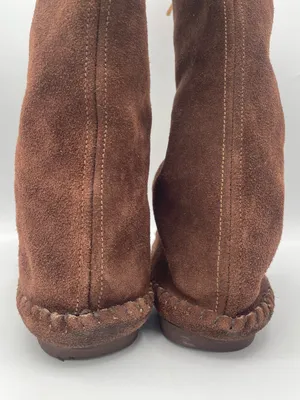 Vintage TAOS 9 Brown Suede Knee High Lace Up Moccasin Boots Boho Western thumbnail 4