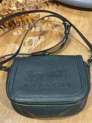 COACH Forest Green Saddle Pebbled Leather Crossbody Bag thumbnail 8