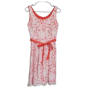 Dressbarn Coral Lace Fit Flare Dress Size 8‎ Sleeveless Tie Waist Women thumbnail 8