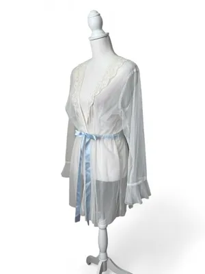 Ivory Mesh Bridal Robe White thumbnail 2