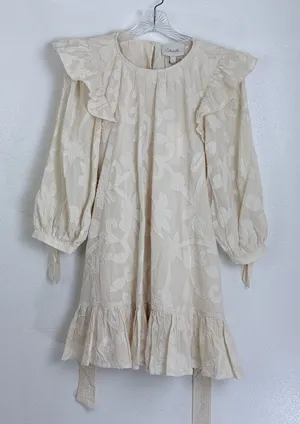 NWT Cleobella Alana Mini Dress Cream Embroidered Organic Cotton Ruffle S thumbnail 1