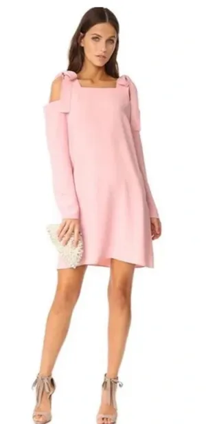 Amanda Uprichard Dress Cold Shoulder Bow Tie Long Sleeve Mini Pale Pink P thumbnail 1