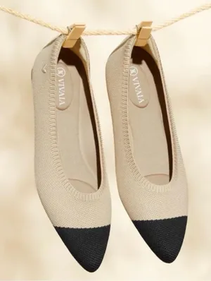 Vivaia pointed-toe Ballet Flats (Aria 5°) Almond & Black sz 39.5 / 9.5 washable thumbnail 1